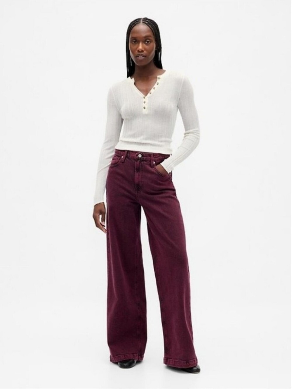 NWOT Gap High Rise Stride Wide-Leg Jeans Red Maroon Burgundy